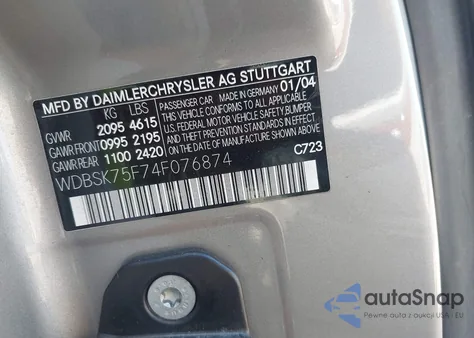 2004 Mercedes-Benz Sl 500 from USA, damaged, VIN WDBSK75F74F076874